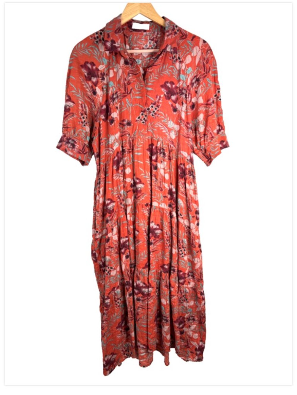 Natural Life Rebecca Orange Floral Midi Dress XL Pockets Boho Cottage Resort - Picture 2 of 10